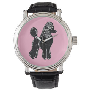 Poodle standard noir avec montre rose