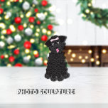 Poodle Teacup | Black Ornament Photo Sculpture Ornament<br><div class="desc">Cute,  curly haired,  black,  teacup poodle with pink bow on top of head.  Adorable eyes and pink tongue out.  



Graphic illustration by: Lori@SaltTownStudio</div>
