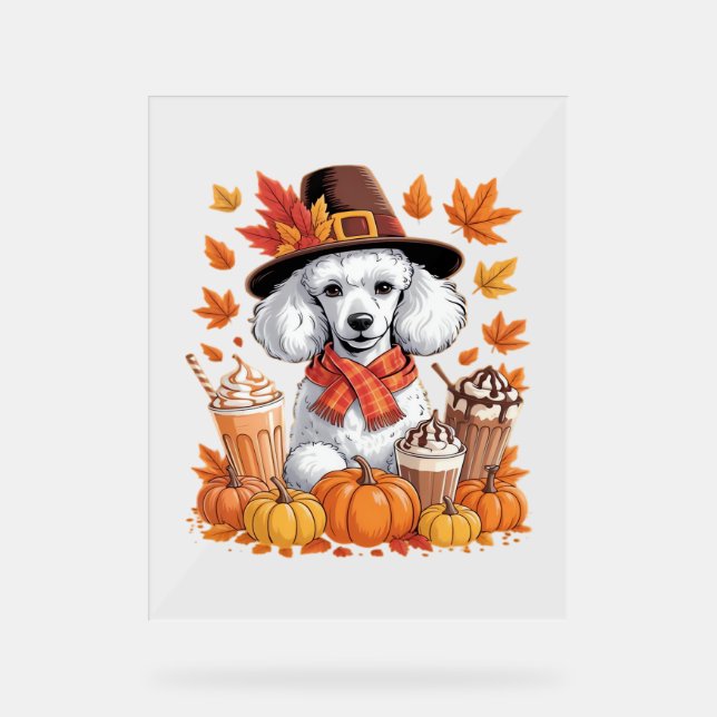 Poodle Thanksgiving Boissons Café Automne Feuilles (Recto)