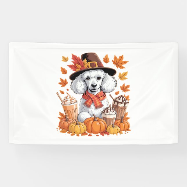 Poodle Thanksgiving Drinks Coffee Fall Leaves Pump Banner (Horizontal)