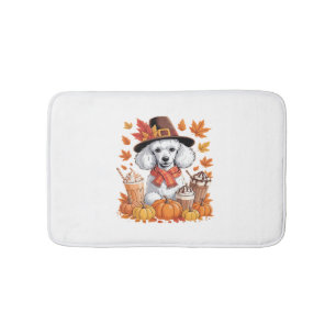 Poodle Thanksgiving Drinks Coffee Fall Leaves Pump Bath Mat