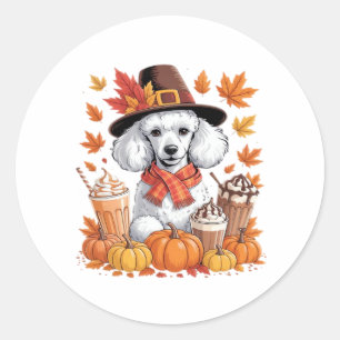 Poodle Thanksgiving Drinks Coffee Fall Leaves Pump Classic Round Sticker