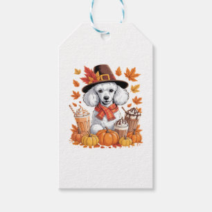 Poodle Thanksgiving Drinks Coffee Fall Leaves Pump Gift Tags