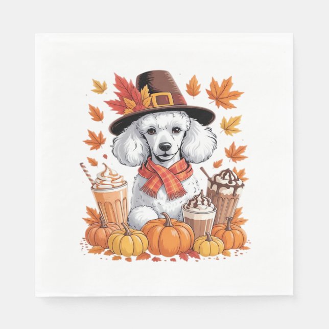 Poodle Thanksgiving Drinks Coffee Fall Leaves Pump Napkin (Front)