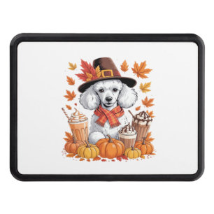 Poodle Thanksgiving Drinks Coffee Fall Leaves Pump Trailer Hitch Cover