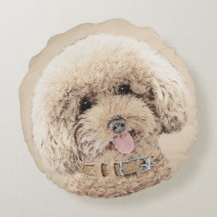 Poodle (Toy, Miniature) Painting Original Dog Art Round Pillow