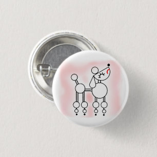 Poodle Vector, White Toy Poodle Pink Badge 1 Inch Round Button