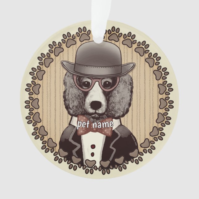 Poodle wearing glasses ornament (Front)