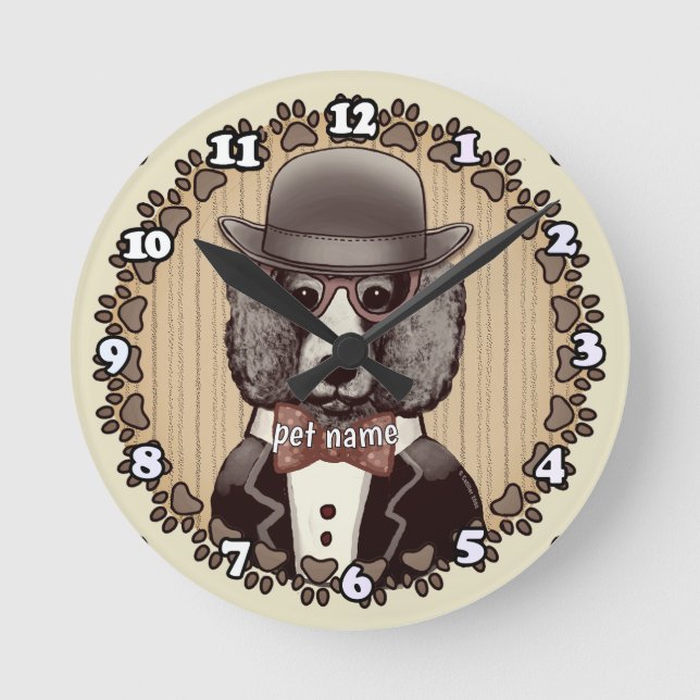 Poodle wearing glasses round clock (Front)