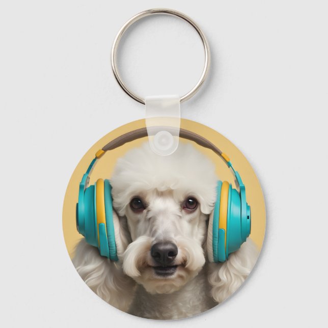 Poodle wearing headphones keychain (Front)