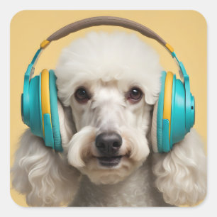 Poodle wearing headphones square sticker