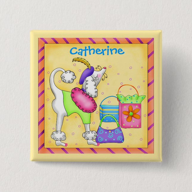 Poodle Whimsy Dog Art Jaune Nom Badge (Devant)