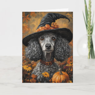 Poodle Witch Halloween Holiday Card