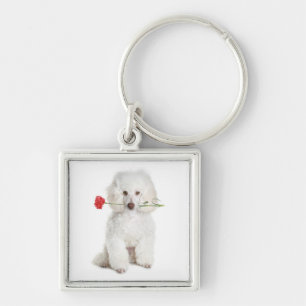 Poodle with Carnation Key Premium Chain Keychain