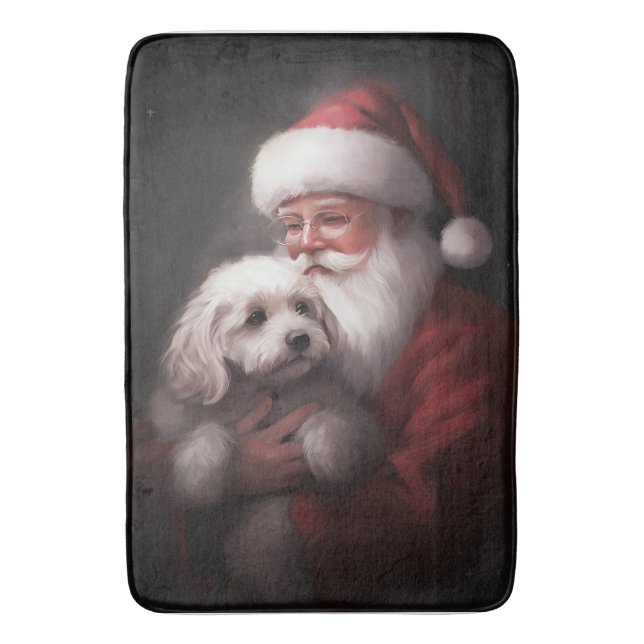 Poodle With Santa Claus Festive Christmas  Bath Mat (Front Vertical)