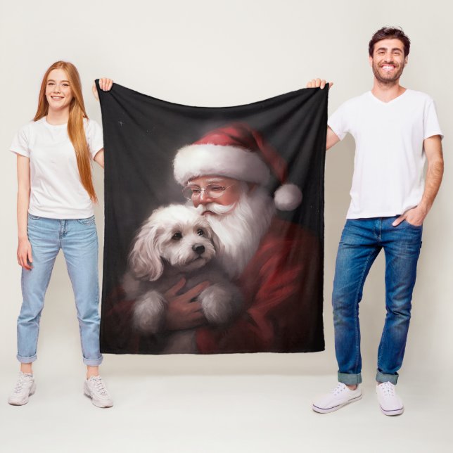 Poodle With Santa Claus Festive Christmas  Fleece Blanket (In Situ)