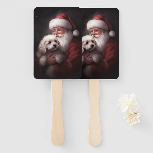 Poodle With Santa Claus Festive Christmas  Hand Fan (Front and Back)