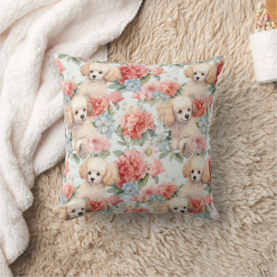 Poodles and Flowers Throw Pillow