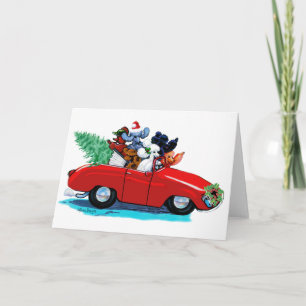 Poodles Christmas Vintage Car Art Carte d'impressi