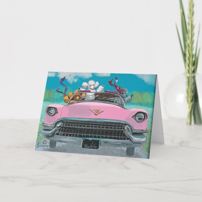 Poodles dans la carte d'impression rétro Cadillac  (Devant)