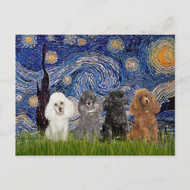 Poodles (four) - Starry Night Postcard (Front)