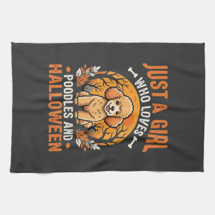 Poodles Halloween Girl Dog Lover Design_1 Kitchen Towel