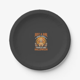 Poodles Halloween Girl Dog Lover Design_1 Paper Plate