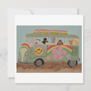 Poodles in Hippy Van Holiday Card