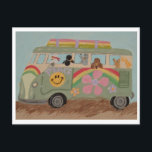Poodles in Hippy Van Holiday Postcard<br><div class="desc">The whimsy of these doggies is meant to bring fun to someone's day!</div>