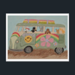 Poodles in Hippy Van Holiday Postcard<br><div class="desc">The whimsy of these doggies is meant to bring fun to someone's day!</div>
