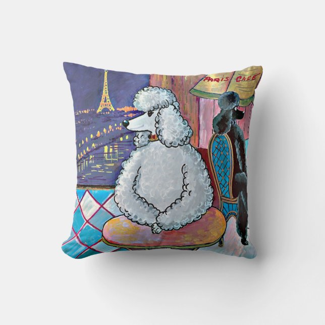 Poodles in Paris Impressionistic Painting Throw Pillow (Front)