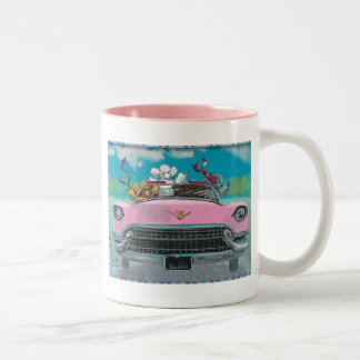 Poodles in Pink Cadillac Retro Print mug cup