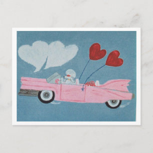 Poodles in Pink Convertible Postcard
