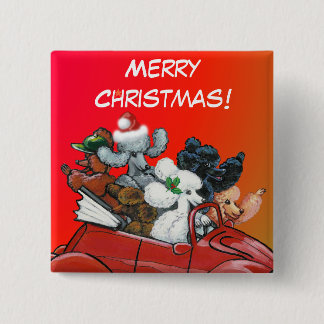 Poodles in Red Convertible Christmas 2 Inch Square Button