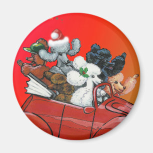 Poodles in Red Convertible Christmas Magnet