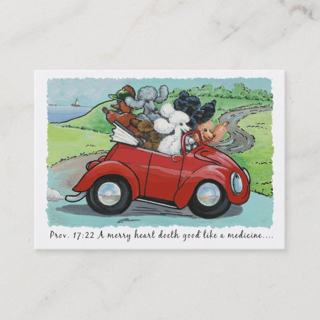 Poodles in Vintage Auto Scripture Business Cards (Front)