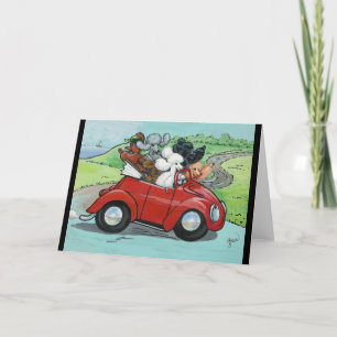 Poodles in Vintage Red Convertible Card