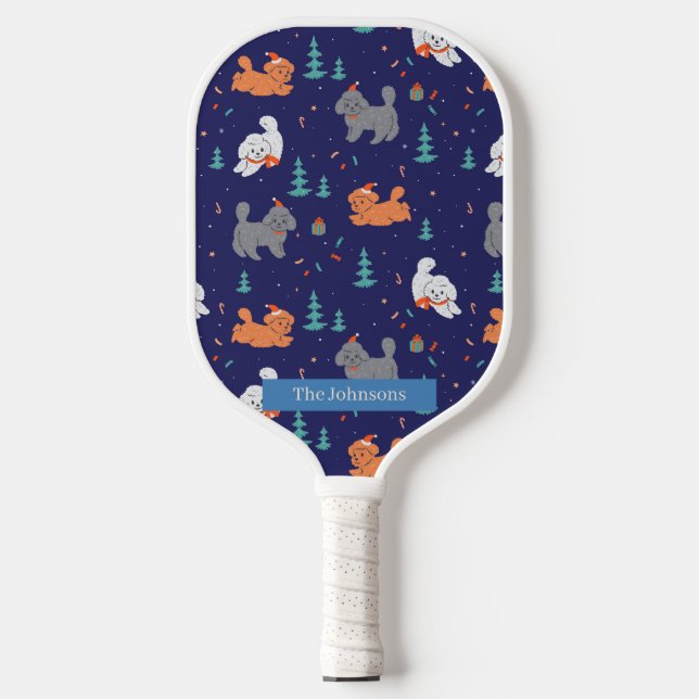 Poodles Lovers Christmas Custom Name Pickleball Paddle (Front)