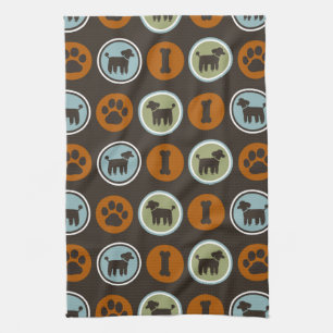 Poodles Pattern with Paw Prints and Dog Biscuits Kitchen Towel
