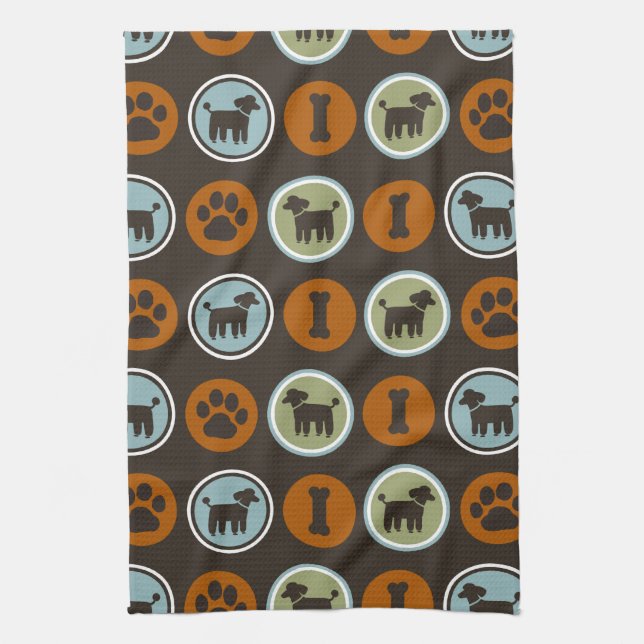 Poodles Pattern with Paw Prints and Dog Biscuits Kitchen Towel (Vertical)