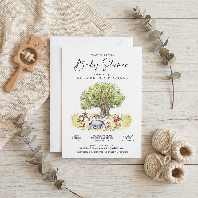 Pooh and Pals Watercolor Baby Shower Invitation (Creator Uploaded)