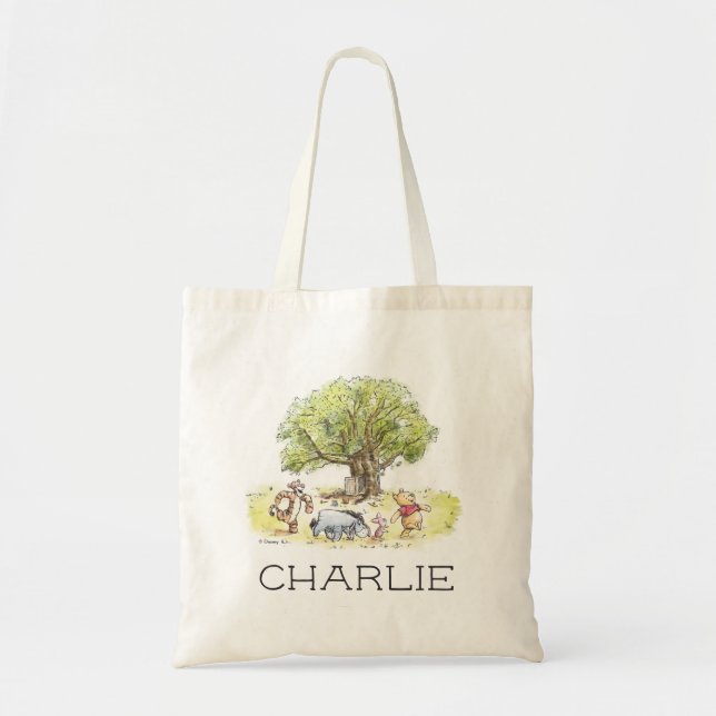Pooh and Pals Watercolor Birthday Favour Tote Bag (Front)