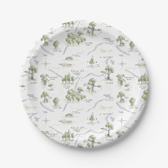 Pooh and Pals Watercolor First Birthday Paper Plate (Front)