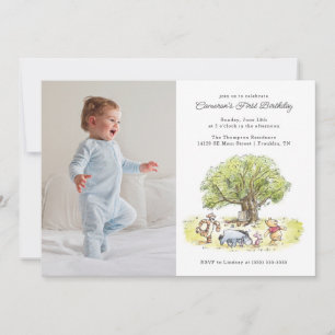 Pooh and Pals Watercolor First Birthday - Photo Invitation