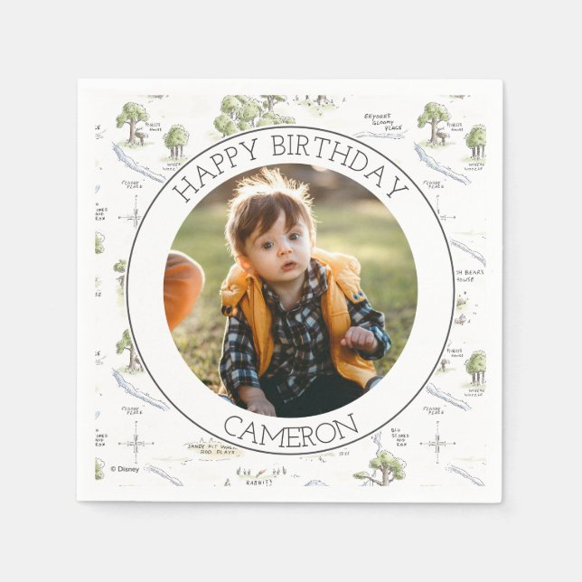 Pooh and Pals Watercolor First Birthday Photo Napkin (Front)