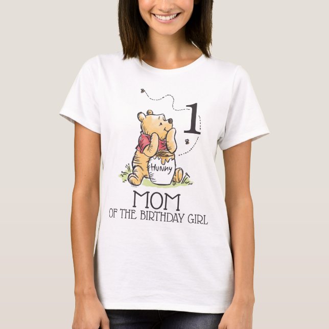 Pooh Aquarelle Premier Anniversaire Maman T-shirt (Devant)