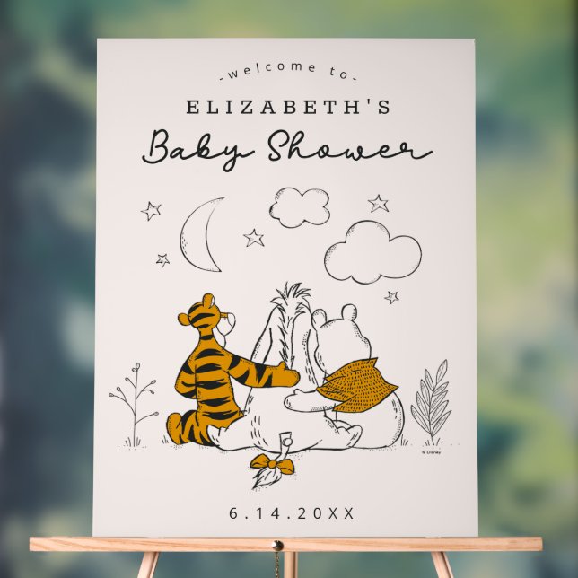 Pooh, Eeyore & Tigger | Moon & Stars Baby Shower  Acrylic Sign (Neutral)