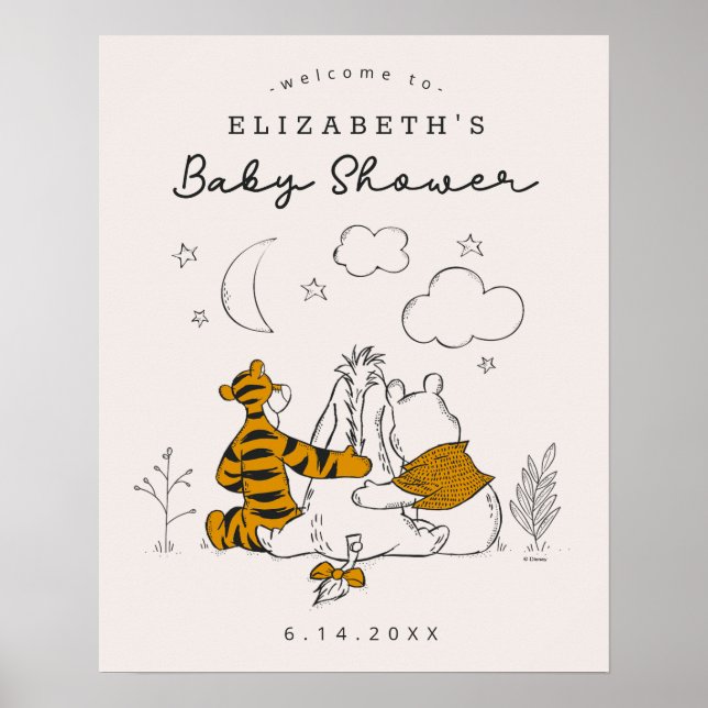 Pooh, Eeyore & Tigger | Moon & Stars Baby Shower Poster (Front)