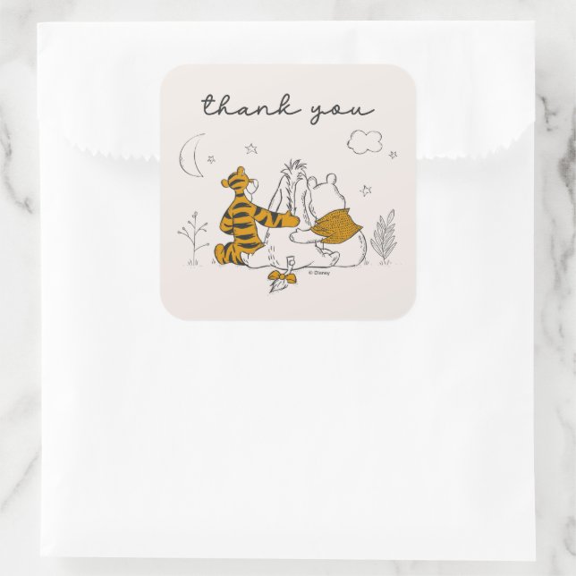 Pooh, Eeyore & Tigger | Moon & Stars Baby Shower Square Sticker (Bag)