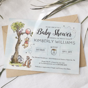 Pooh & Friends Watercolor   Baby Shower Invitation